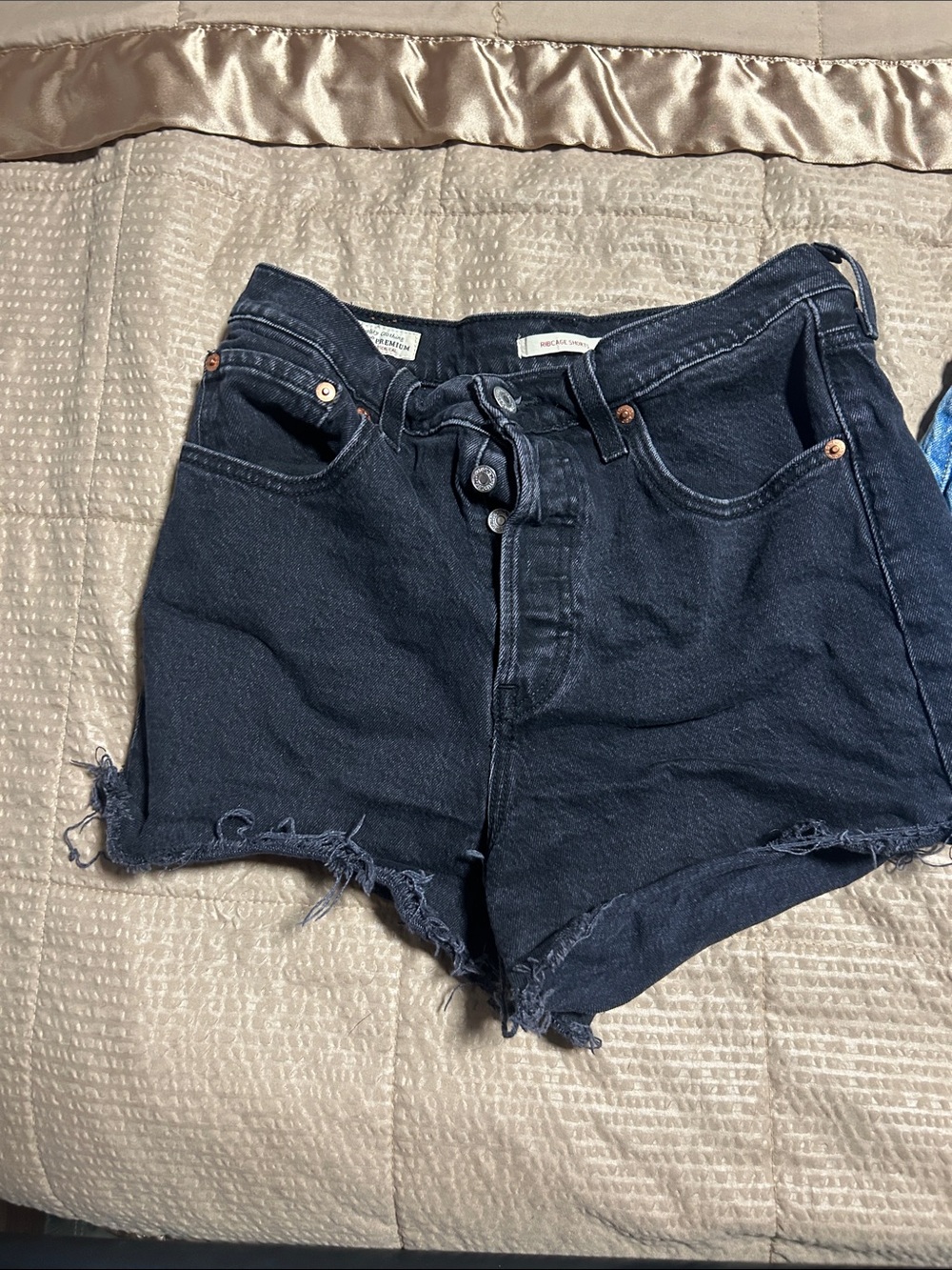 Levi's Black “ Rib-Cage” High-Rise Frayed Denim Shorts